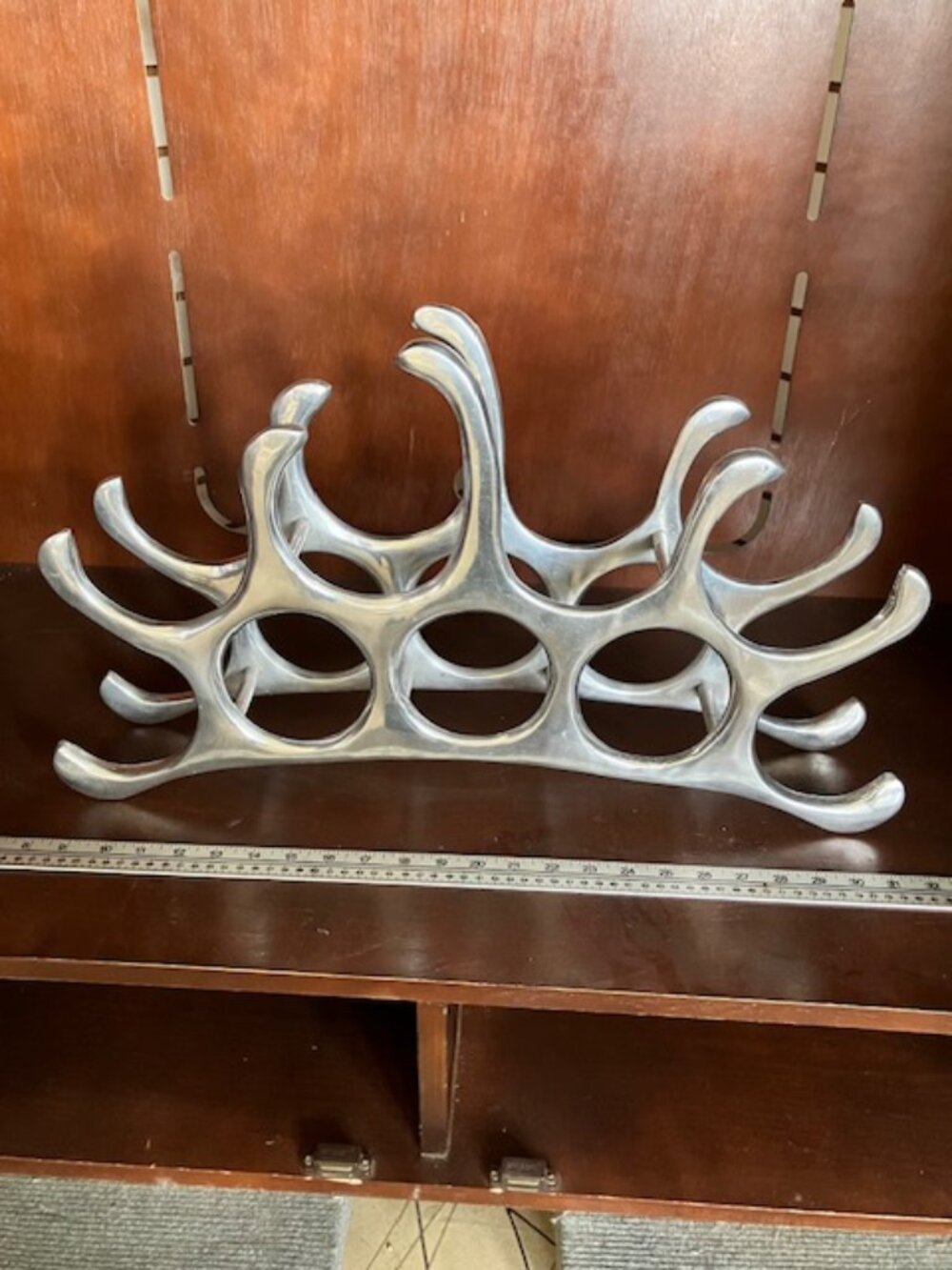 Vintage Art Deco Hand Made Polished Solid Metal Wine Rack 9 Bottle Capacity